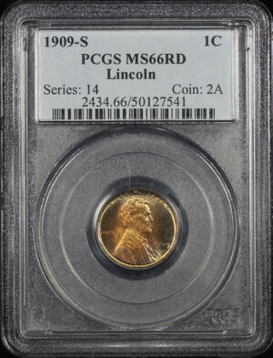 Obverse of this 1909-S Lincoln Cent Wheat Reverse PCGS MS-66 RD