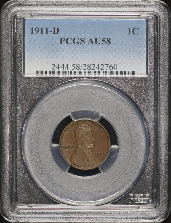 Obverse of this 1911-D Lincoln Cent Wheat Reverse PCGS AU-58 BN