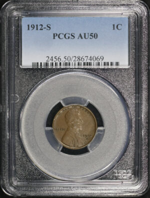 Obverse of this 1912-S Lincoln Cent Wheat Reverse PCGS AU-50 BN