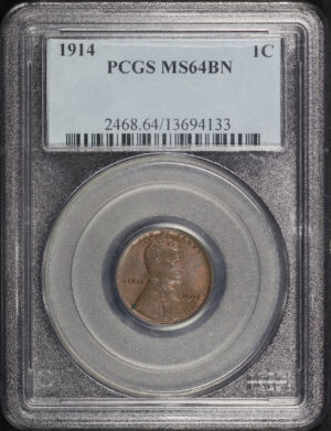 Obverse of this 1914 Lincoln Cent Wheat Reverse PCGS MS-64 BN