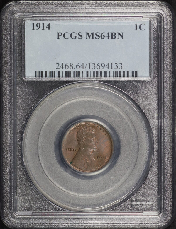 Obverse of this 1914 Lincoln Cent Wheat Reverse PCGS MS-64 BN