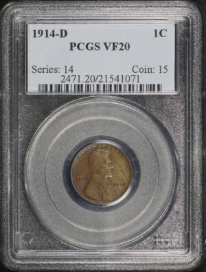 Obverse of this 1914-D Lincoln Cent Wheat Reverse PCGS VF-20 BN