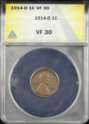 Obverse of this 1914-D Lincoln Cent Wheat Reverse ANACS VF-30