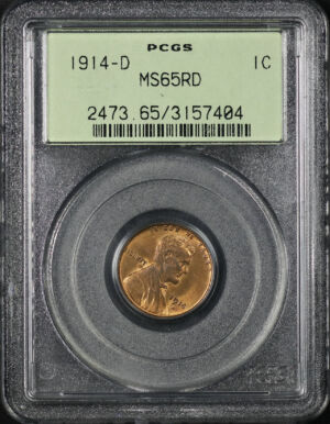 Obverse of this 1914-D Lincoln Cent Wheat Reverse PCGS MS-65 RD Old Green Holder