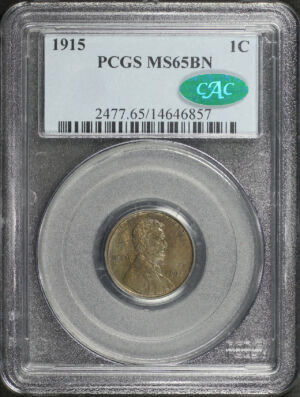 Obverse of this 1915 Lincoln Cent Wheat Reverse PCGS MS-65 BN CAC