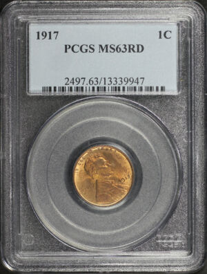 Obverse of this 1917 Lincoln Cent Wheat Reverse PCGS MS-63 RD