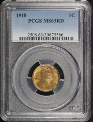Obverse of this 1918 Lincoln Cent Wheat Reverse PCGS MS-63 RD