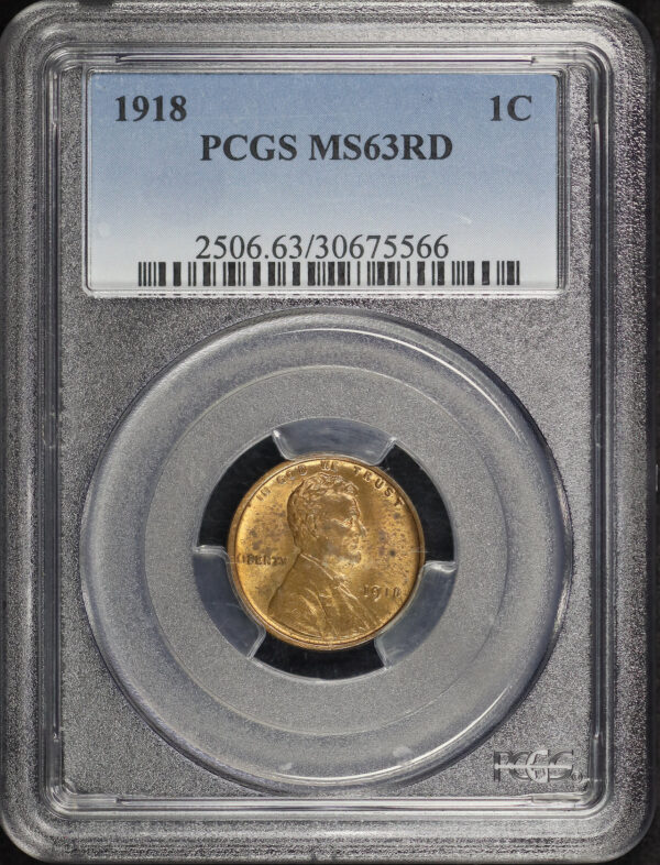 Obverse of this 1918 Lincoln Cent Wheat Reverse PCGS MS-63 RD