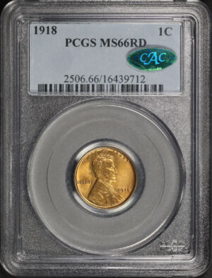 Obverse of this 1918 Lincoln Cent Wheat Reverse PCGS MS-66 RD CAC