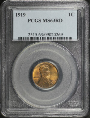 Obverse of this 1919 Lincoln Cent Wheat Reverse PCGS MS-63 RD