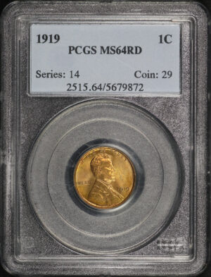 Obverse of this 1919 Lincoln Cent Wheat Reverse PCGS MS-64 RD