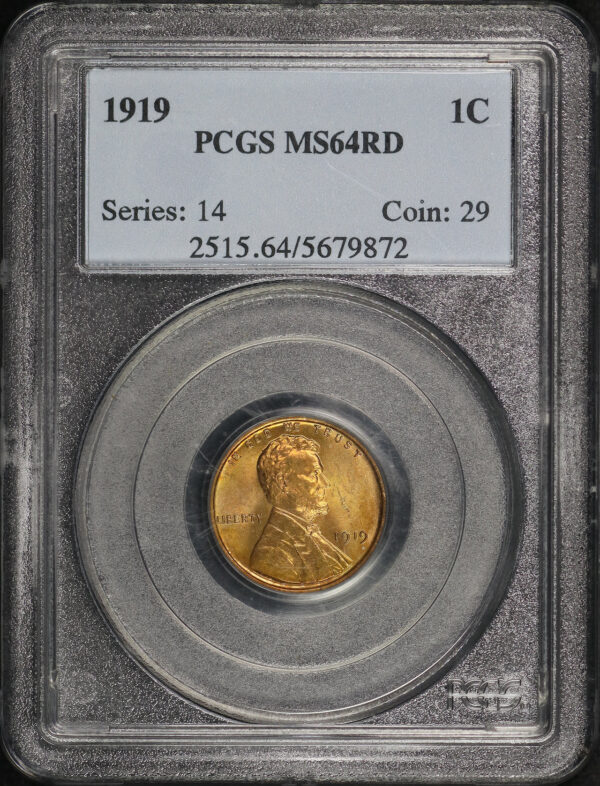 Obverse of this 1919 Lincoln Cent Wheat Reverse PCGS MS-64 RD