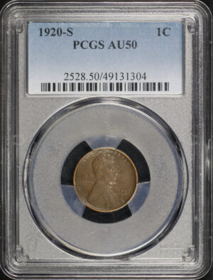 Obverse of this 1920-S Lincoln Cent Wheat Reverse PCGS AU-50 BN