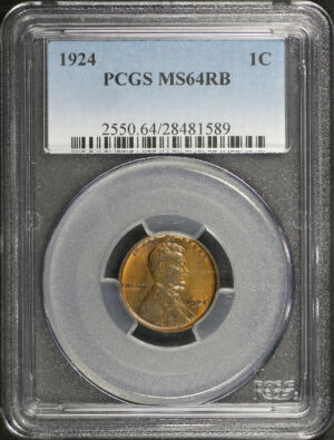 Obverse of this 1924 Lincoln Cent Wheat Reverse PCGS MS-64 RB