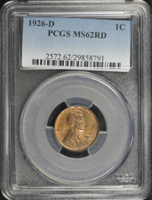 Obverse of this 1926-D Lincoln Cent Wheat Reverse PCGS MS-62 RD