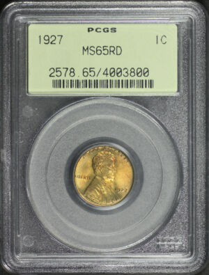 Obverse of this 1927 Lincoln Cent Wheat Reverse PCGS MS-65 RD Old Green Holder