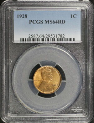 Obverse of this 1928 Lincoln Cent Wheat Reverse PCGS MS-64 RD