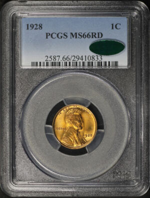 Obverse of this 1928 Lincoln Cent Wheat Reverse PCGS MS-66 RD CAC