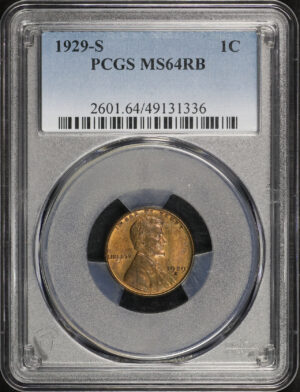 Obverse of this 1929-S Lincoln Cent Wheat Reverse PCGS MS-64 RB