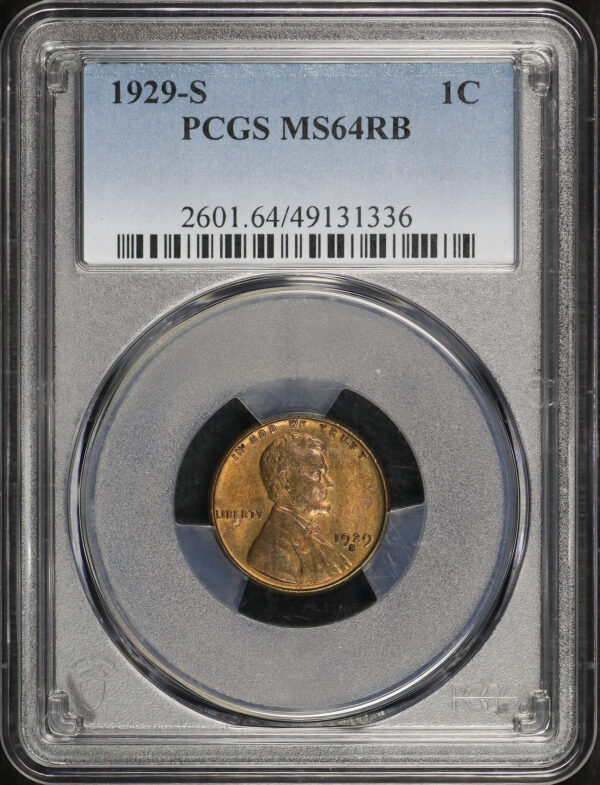 Obverse of this 1929-S Lincoln Cent Wheat Reverse PCGS MS-64 RB