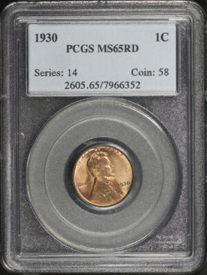 Obverse of this 1930 Lincoln Cent Wheat Reverse PCGS MS-65 RD