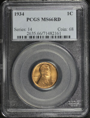 Obverse of this 1934 Lincoln Cent Wheat Reverse PCGS MS-66 RD