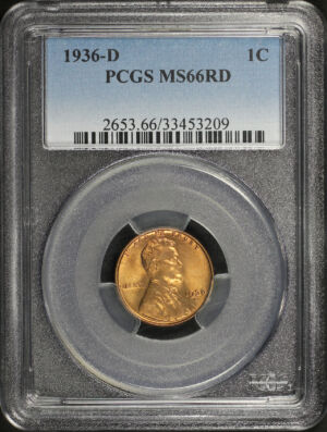 Obverse of this 1936-D Lincoln Cent Wheat Reverse PCGS MS-66 RD