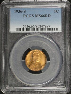 Obverse of this 1936-S Lincoln Cent Wheat Reverse PCGS MS-66 RD