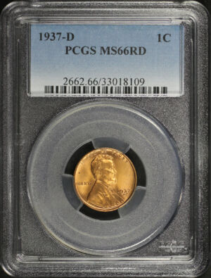 Obverse of this 1937-D Lincoln Cent Wheat Reverse PCGS MS-66 RD