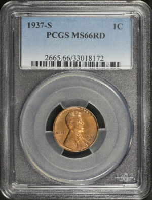 Obverse of this 1937-S Lincoln Cent Wheat Reverse PCGS MS-66 RD