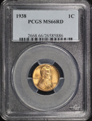 Obverse of this 1938 Lincoln Cent Wheat Reverse PCGS MS-66 RD