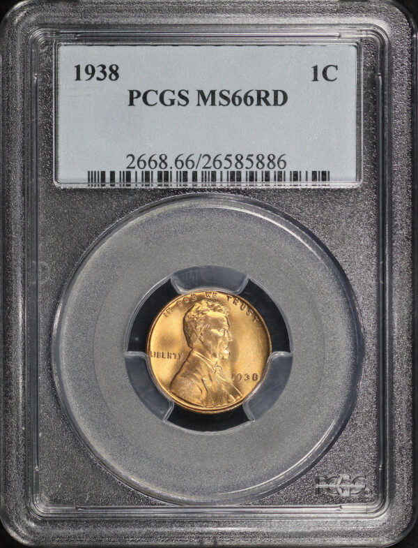 Obverse of this 1938 Lincoln Cent Wheat Reverse PCGS MS-66 RD