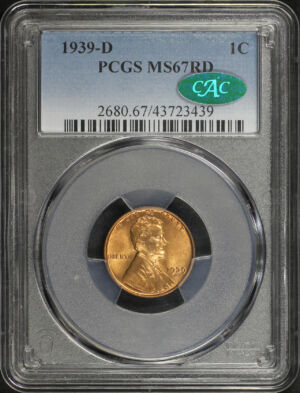 Obverse of this 1939-D Lincoln Cent Wheat Reverse PCGS MS-67 RD CAC
