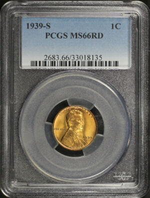 Obverse of this 1939-S Lincoln Cent Wheat Reverse PCGS MS-66 RD