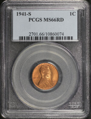 Obverse of this 1941-S Lincoln Cent Wheat Reverse PCGS MS-66 RD