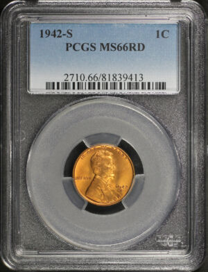 Obverse of this 1942-S Lincoln Cent Wheat Reverse PCGS MS-66 RD