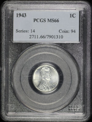Obverse of this 1943 Lincoln Cent Wheat Reverse PCGS MS-66
