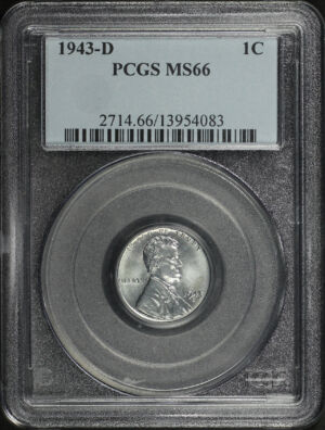 Obverse of this 1943-D Lincoln Cent Wheat Reverse PCGS MS-66