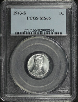 Obverse of this 1943-S Lincoln Cent Wheat Reverse PCGS MS-66