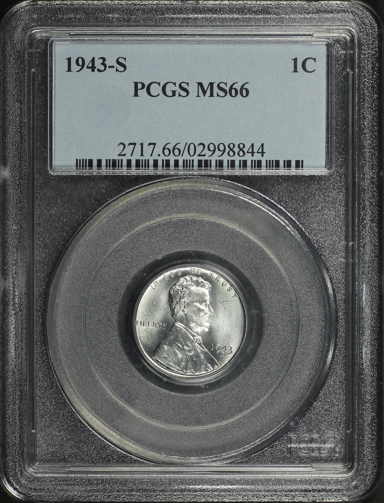 Obverse of this 1943-S Lincoln Cent Wheat Reverse PCGS MS-66