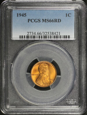 Obverse of this 1945 Lincoln Cent Wheat Reverse PCGS MS-66 RD