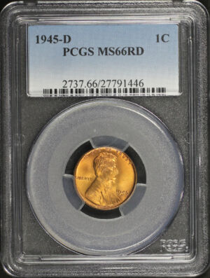 Obverse of this 1945-D Lincoln Cent Wheat Reverse PCGS MS-66 RD