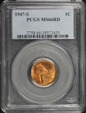 Obverse of this 1947-S Lincoln Cent Wheat Reverse PCGS MS-66 RD