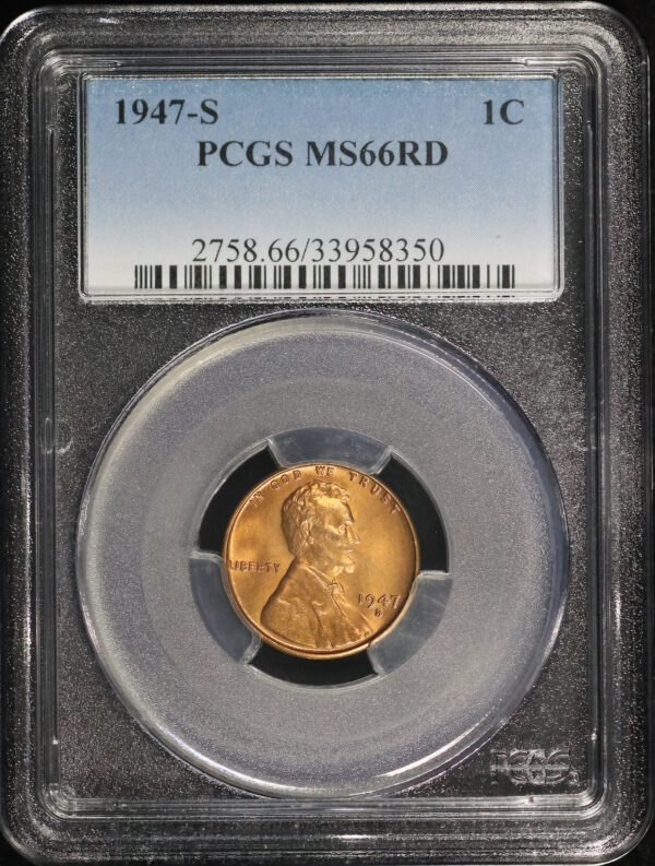 Obverse of this 1947-S Lincoln Cent Wheat Reverse PCGS MS-66 RD
