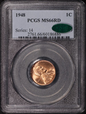 Obverse of this 1948 Lincoln Cent Wheat Reverse PCGS MS-66 RD CAC