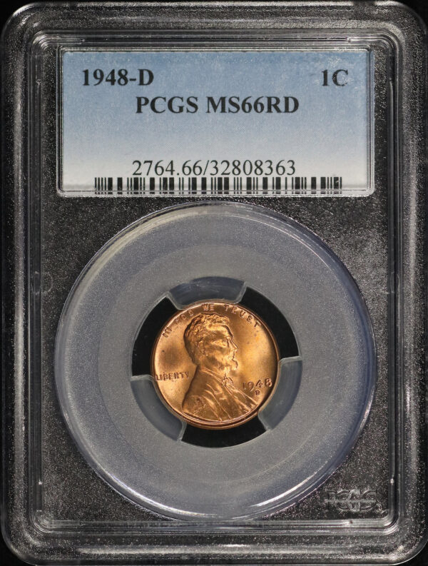 Obverse of this 1948-D Lincoln Cent Wheat Reverse PCGS MS-66 RD