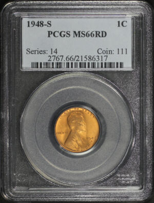 Obverse of this 1948-S Lincoln Cent Wheat Reverse PCGS MS-66 RD