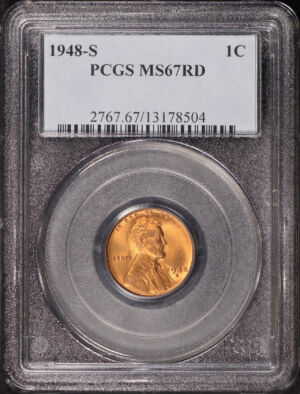 Obverse of this 1948-S Lincoln Cent Wheat Reverse PCGS MS-67 RD