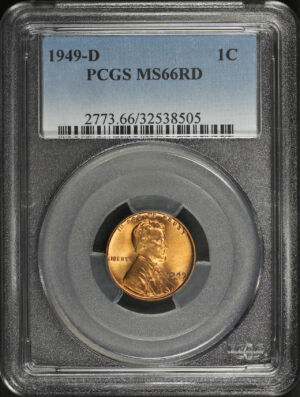 Obverse of this 1949-D Lincoln Cent Wheat Reverse PCGS MS-66 RD