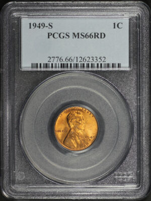 Obverse of this 1949-S Lincoln Cent Wheat Reverse PCGS MS-66 RD